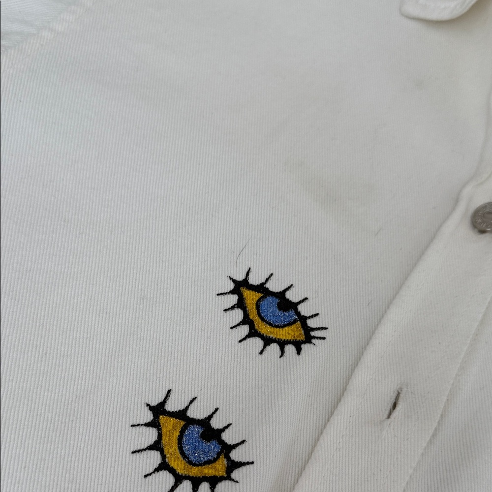 Eye See You Handmade Hand-Painted White Jeans Jacket – Made in Greece - Picture 17 of 17